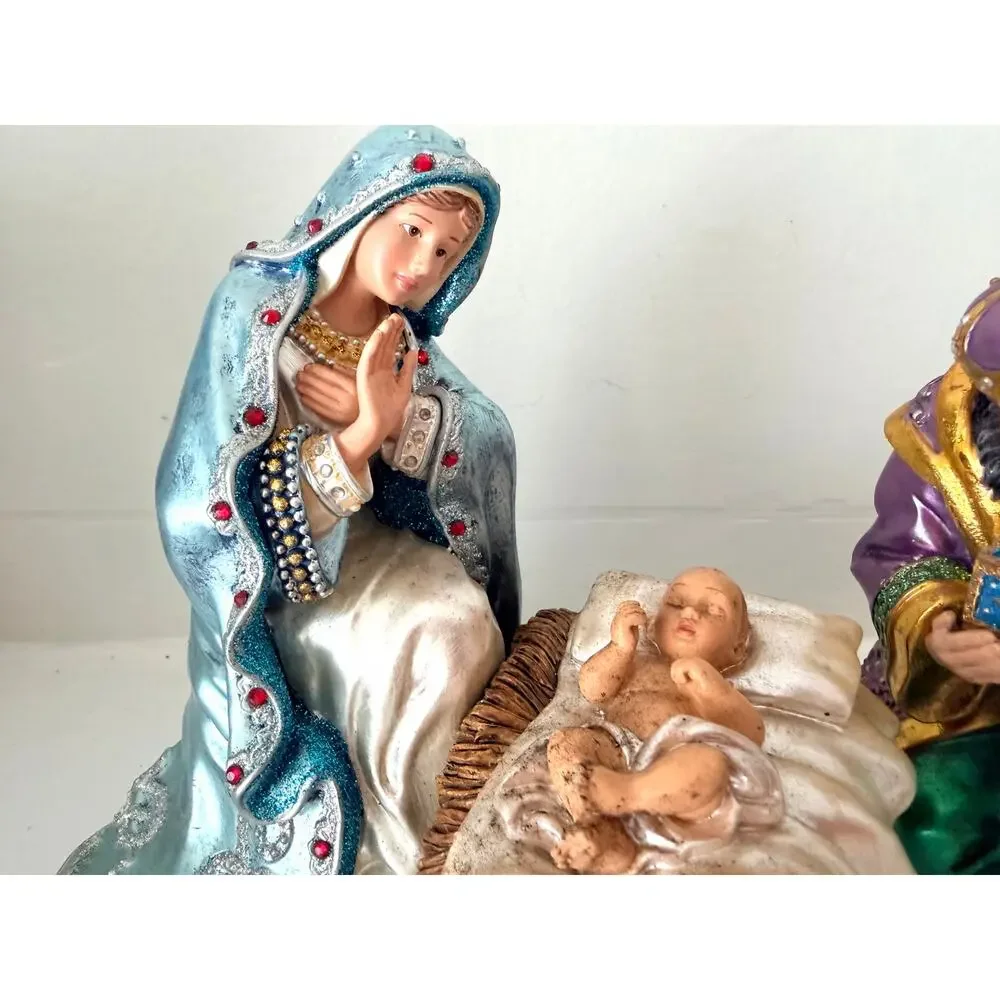 Vintage Hawthorne Village Jeweled Nativity Mary Baby Jesus King Balthazar
